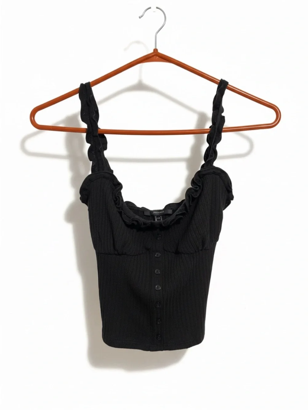 Forever 21 Black Ruffled Ribbed Crop Tank - Picture 1 of 1